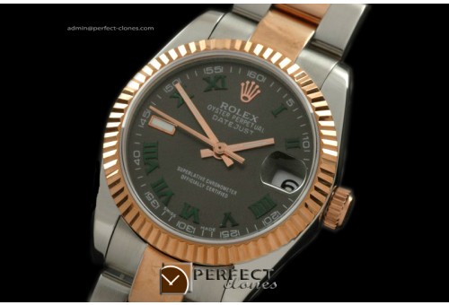 RDJmRT40069 SS/RG Oyster Black/Green Roman Swiss Eta 2836-2