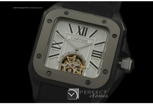 CARS10071 Santos 10Tourbillon PVD/SS/NY White Asian 2813