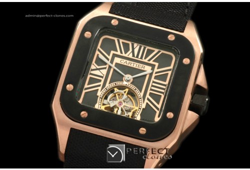 CARS10076 Santos 10Tourbillon RG/PVD/NY Black Asian 2813