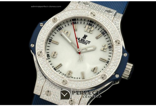 HB38-01113 Big Bang 38mm SS/Diam/Ru Diam Bez White Swiss Qtz
