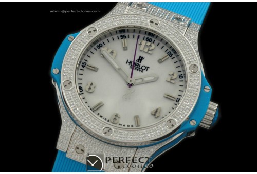 HB38-01114 Big Bang 38mm SS/Diam/Ru Diam Bez White Swiss Qtz