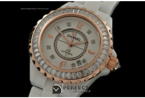 CHA00211 J12 TT RG/CER White Diam Sq Bez White Asian 2813 c/w bo