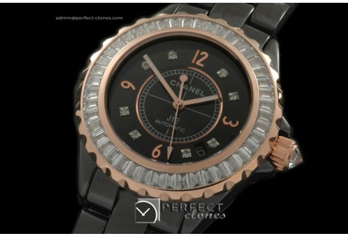 CHA00212 J12 TT RG/CER Black Diam Sq Bez Black Asian 2813 c/w bo