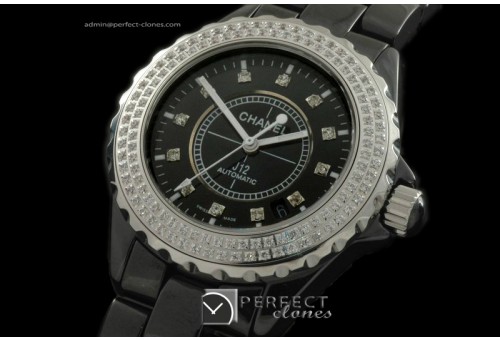 CHA01033 J12 Black Ceramic / Diamonds Men Asia Eta 2836-2