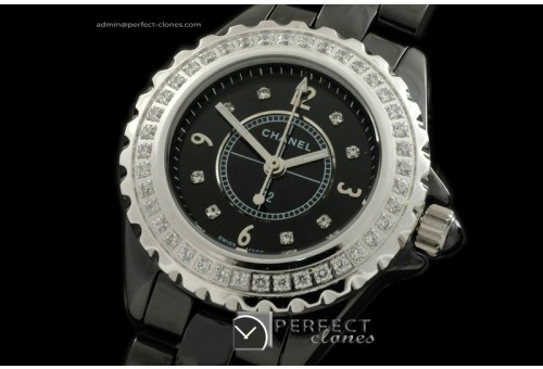 CHA-MI-1012 J12 Mini Black Ceramic Diamonds Japanese Quartz/Boxs