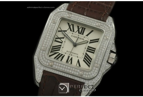 CARS00092BR Santos 10Men SS/Diam/LE White Asian 2824 Ul