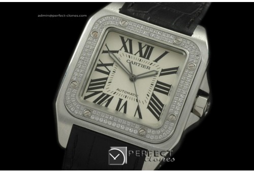 CARS00090BK Santos 10Men SS/Diam/LE White Asian 2824 Ul