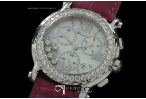 CPSPC10024 Happy Sports Chrono SS/LE/Diam M-Wht/Red Swiss Eta Qt