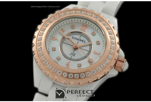 CHA-MI-1022 J12 Mini White Cer/RG TT Diam Japanese Quartz/Boxset