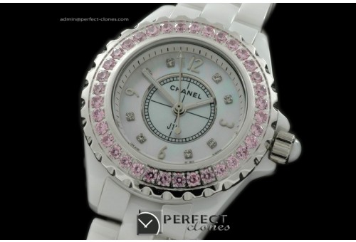 CHA-MI-1003 J12 Mini White Ceramic Diamonds Japanese Quartz/Boxs