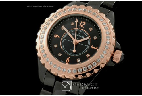 CHA-MI-1032 J12 Mini Black Cer/RG TT Diam Japanese Quartz/Boxset
