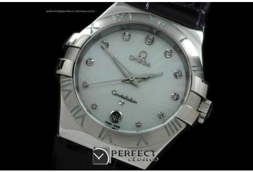 OMCO00261BK Double Eagle Midsize SS/LE M-Wht Swiss Eta Qtz