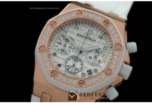 APROL10016 Royal Oak Ladies Chrono RG/RU Diam Bez White Jap OS20