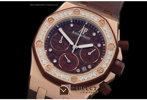 APROL10018 Royal Oak Ladies Chrono RG/RU Diam Bez Brown Jap OS20