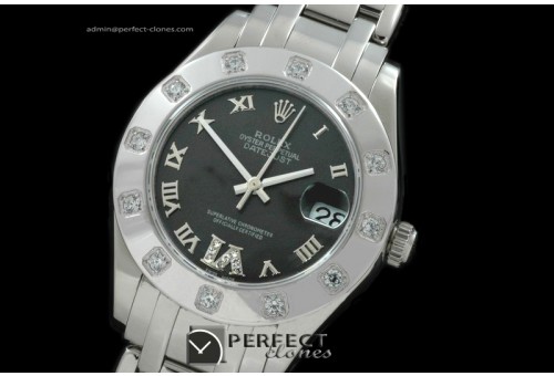 RLMPmS01117 SS 12 Diam Bez Black Roman Swiss Eta 2836-2