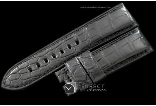 PNA01028 24/22 Black American Croc Taper Cut Leather Strap