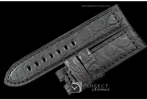 PNA01024 24/24 Black American Croc Straight Cut Leather Strap
