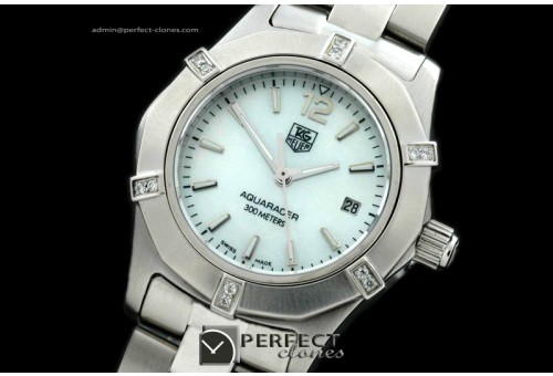 TGAQL10056 Aqracer Ladies SS/SS MOP Wht Stk S-Qtz