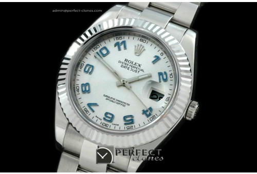 R41DJS00133 SS Oyster Fluted White Blue Num Asian Eta 2836-2 25J
