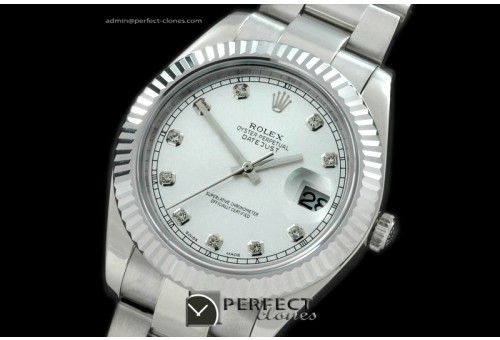 R41DJS00121 SS Oyster Fluted White Diamond Asian Eta 2836-2 25J