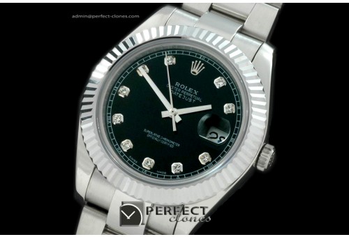 R41DJS00122 SS Oyster Fluted Black Diamond Asian Eta 2836-2 25J