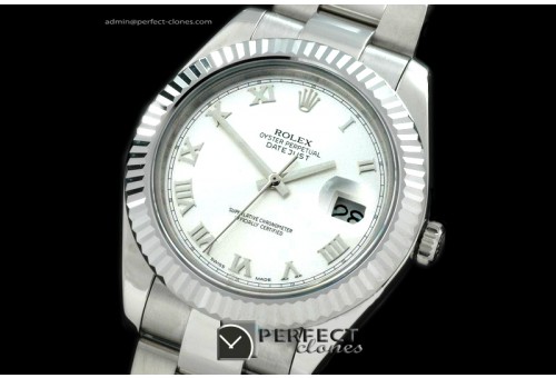 R41DJS00111 SS Oyster Fluted White Roman Asian Eta 2836-2 25J