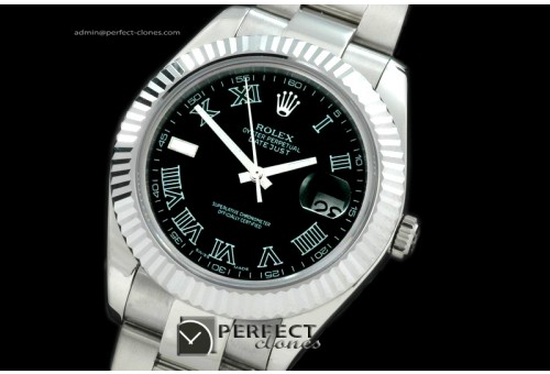 R41DJS00112 SS Oyster Fluted Black Roman Asian Eta 2836-2 25J