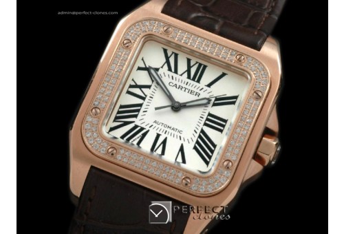 CARS00072BR Santos 10Mid RG/LE Diam White Swiss Eta 2671 Ult V