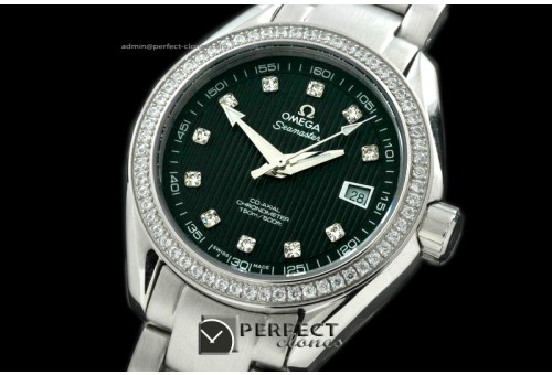 OMDEL10017 Deville Ladies SS/SS/Diam Black Diam Jap Quartz