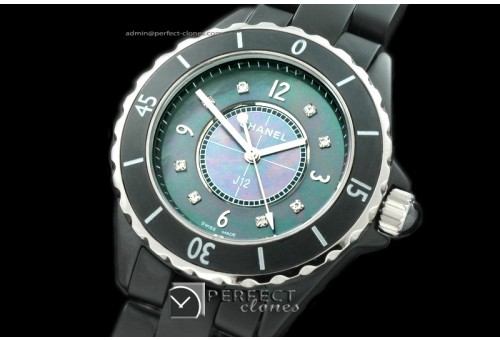 CHA00292 J12 Men Cer/Blk MOP Black Diam Jap Quartz