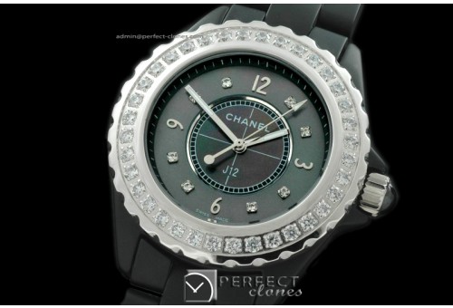 CHA00293 J12 Men Cer/Blk/Diam MOP Black Diam Jap Quartz