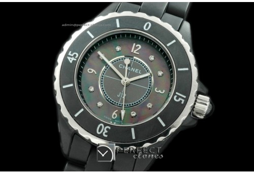 CHA00292L J12 Ladies Cer/Blk MOP Black Diam Jap Quartz