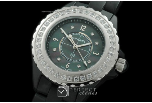 CHA00293L J12 Ladies Cer/Blk/Diam MOP Black Diam Jap Quartz