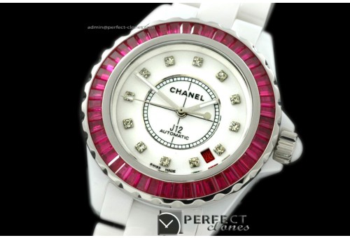 CHA00192 J12 BN Limited Ed White Cer/Ruby Men Asia Eta 2824-2