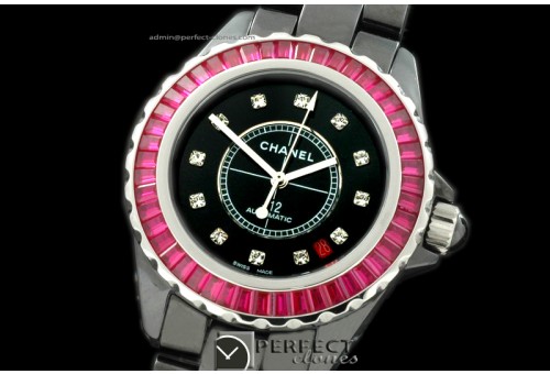 CHA00193 J12 BN Limited Ed Black Cer/Ruby Men Asia Eta 2824-2