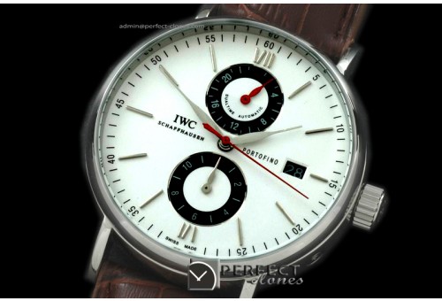IWPT10023 Portofino Chrono SS/LE Wht/Blk Asian 21J Faux Chrono