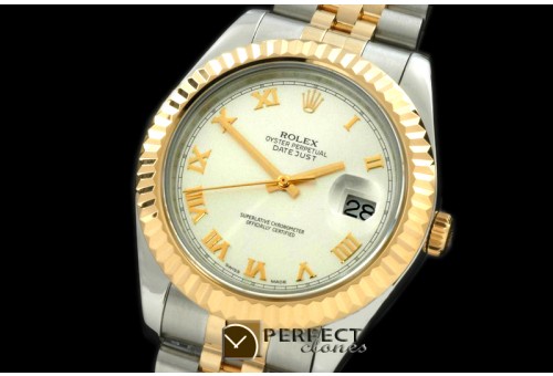 R41DJT00211 SS/YG Jubilee Fluted White Roman Asian Eta 2836-2 2