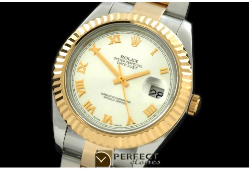 R41DJT00111 SS/YG Oyster Fluted White Roman Asian Eta 2836-2 2
