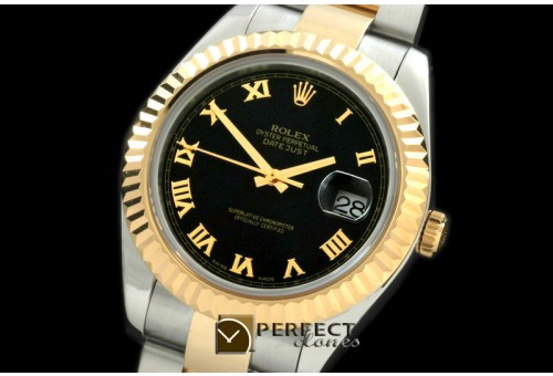 R41DJT00112 SS/YG Oyster Fluted Black Roman Asian Eta 2836-2 2