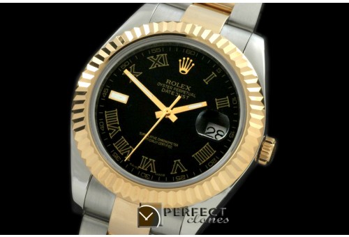 R41DJT00117 SS/YG Oyster Fluted Black Roman Asian Eta 2836-2 2