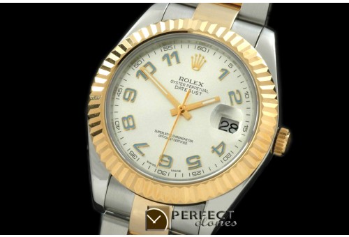 R41DJT00131 SS/YG Oyster Fluted White Blue Num Asian Eta 2836-2
