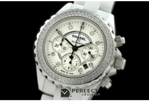 CHA00095 J12 Auto Chrono Wht/Diam Full Ceramic A-7750 Sec