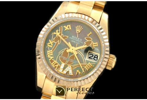 RDJLF06012 2011 Flora Pres/Fluted YG M-Green Swiss Eta 2671-2