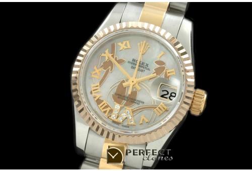 RDJLT06011 2011 Flora Pres/Fluted SS/YG P-White Swiss Eta 2671-2