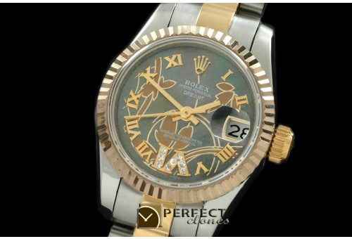 RDJLT06012 2011 Flora Pres/Fluted SS/YG M-Green Swiss Eta 2671-2