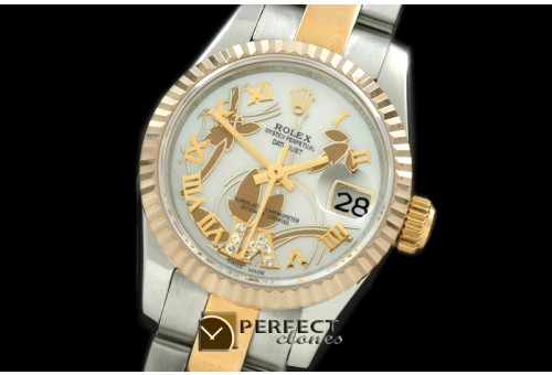 RDJLT06071 2011 Flora Oyster/Fluted SS/YG P-White Swiss Eta 2671