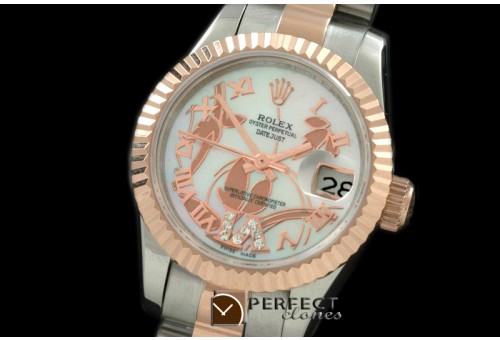 RDJLTR06011 2011 Flora Pres/Fluted SS/RG P-White Swiss Eta 2671-