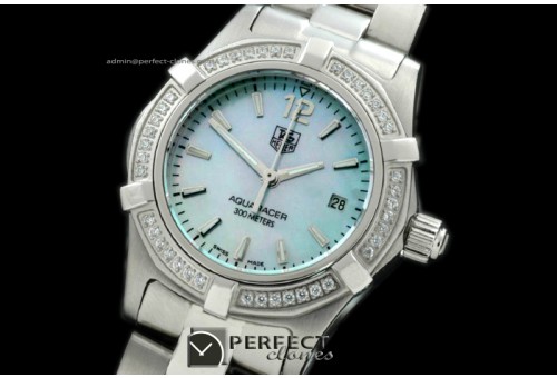 TGAQL10087 Aqracer Ladies SS/SS/Diam MOP Blue Stk S-Qt