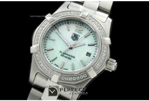 TGAQL10086 Aqracer Ladies SS/SS/Diam MOP Wht Stk S-Qtz