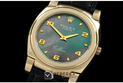 RLC00226 Cellini YG/LE MOP Green Numeral Swiss Quar